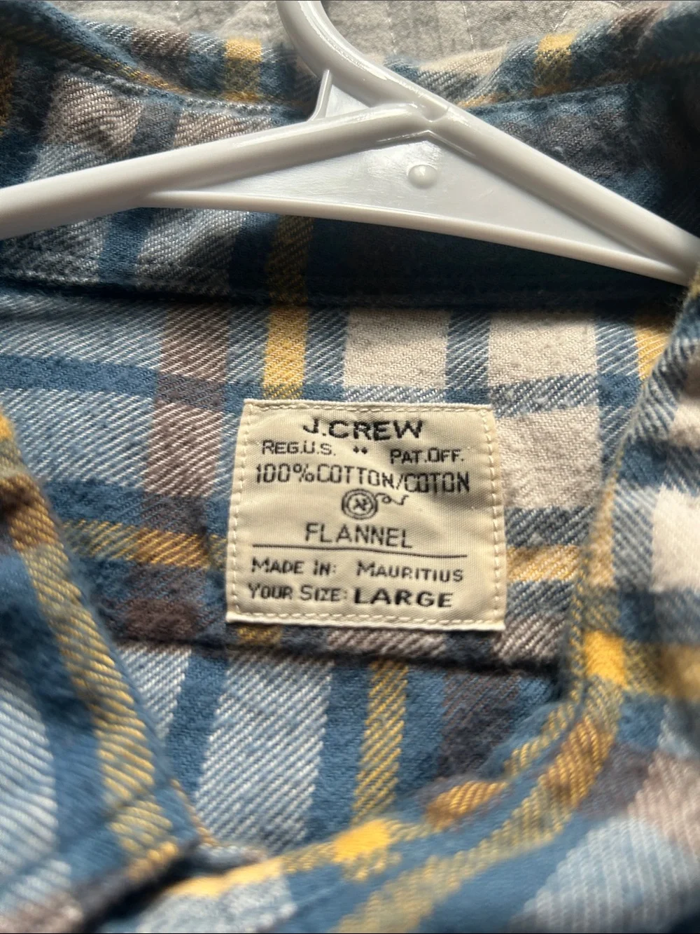 JCrew Men's L Blue/Yellow Plaid Cotton Flannel Chest Pkts Button-Up Shirt